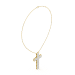 Handcrafted Gold Cross Necklace with Step Cut Diamonds