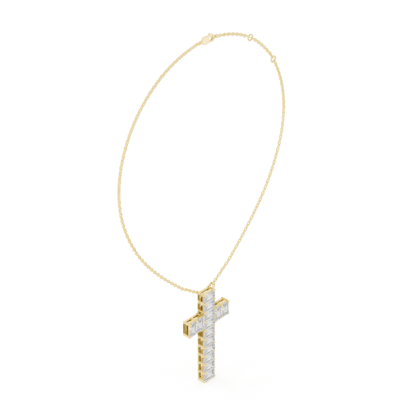 Handcrafted Gold Cross Necklace with Step Cut Diamonds