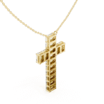Handcrafted Gold Cross Necklace with Step Cut Diamonds