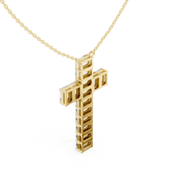 Handcrafted Gold Cross Necklace with Step Cut Diamonds