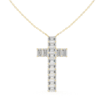 Handcrafted Gold Cross Necklace with Step Cut Diamonds