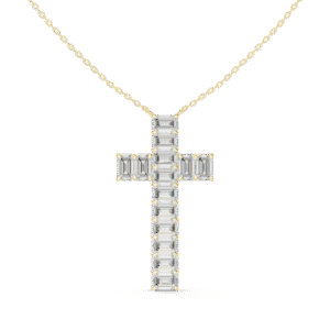 Handcrafted Gold Cross Necklace with Step Cut Diamonds