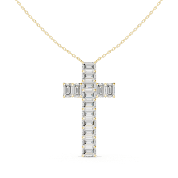 Handcrafted Gold Cross Necklace with Step Cut Diamonds