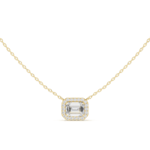 Classic Emerald Cut Diamond Necklace with Halo
