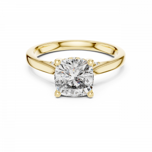 Cushion Cut Diamond Solitaire Engagement Ring with Pave Hidden Halo