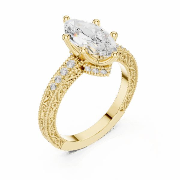 Vintage Inspired Marquise Diamond Gold Ring