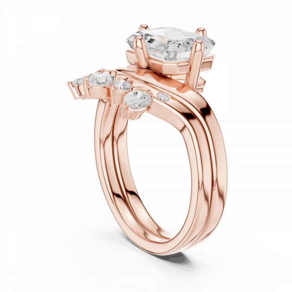 Curved Diamond Band with Emerald Cut Solitaire