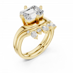 Curved Diamond Band with Emerald Cut Solitaire