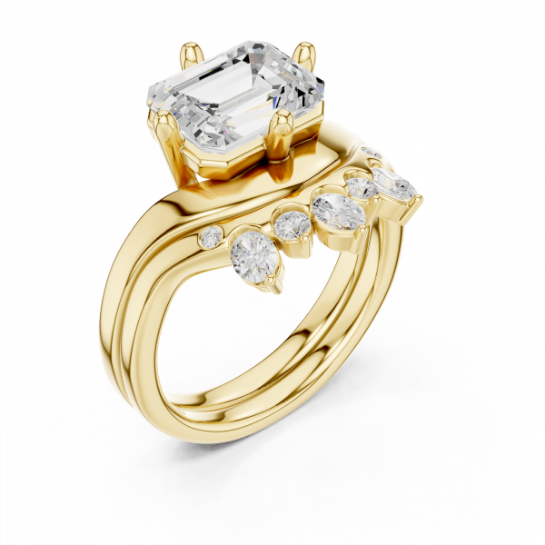 Curved Diamond Band with Emerald Cut Solitaire