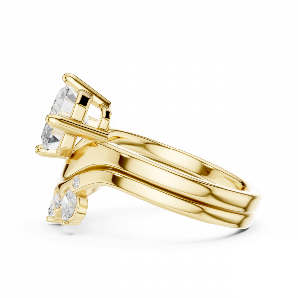 Curved Diamond Band with Emerald Cut Solitaire
