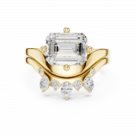 Curved Diamond Band with Emerald Cut Solitaire