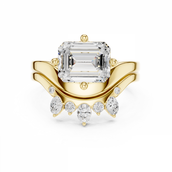 Curved Diamond Band with Emerald Cut Solitaire