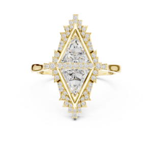 Art Deco Kite-Cut Diamond Halo Ring in Solid Gold | Geometric Statement Engagement Ring