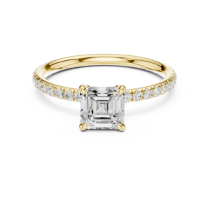 Asscher Cut Diamond Engagement Ring in Solid Gold | Pavé Band Solitaire Ring