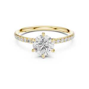 Round Brilliant Diamond Engagement Ring in Solid Gold | Pavé Solitaire Ring