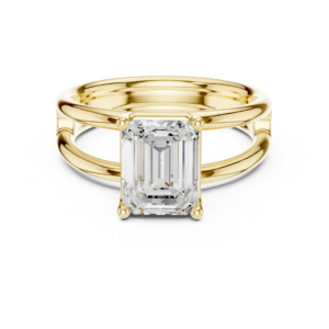 Classic Emerald Cut Diamond Solitaire Engagement Ring in Polished Yellow/White/Rose Gold Band