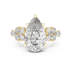 Statement 6 Ct Pear Cut Diamond Engagement Ring with Floral Side Stones