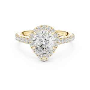 Pear Shape Halo Diamond Engagement Ring in Solid Gold | Pavé Band Bridal Ring