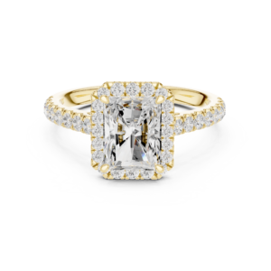 Radiant Cut Halo Diamond Engagement Ring in Solid Gold | Pavé Band Bridal Ring