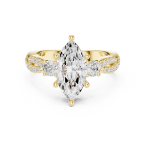 Marquise Cut Diamond Engagement Ring in Solid Gold | Split Shank Pavé Bridal Ring