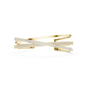 Solid Gold Crisscross Diamond Cuff Bangle Bracelet | Modern Open Wrap Bracelet