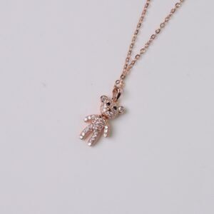 Gemstone Teddy Bear Necklace, Sterling Silver Pendant, Dainty Animal Jewelry, Everyday Wear
